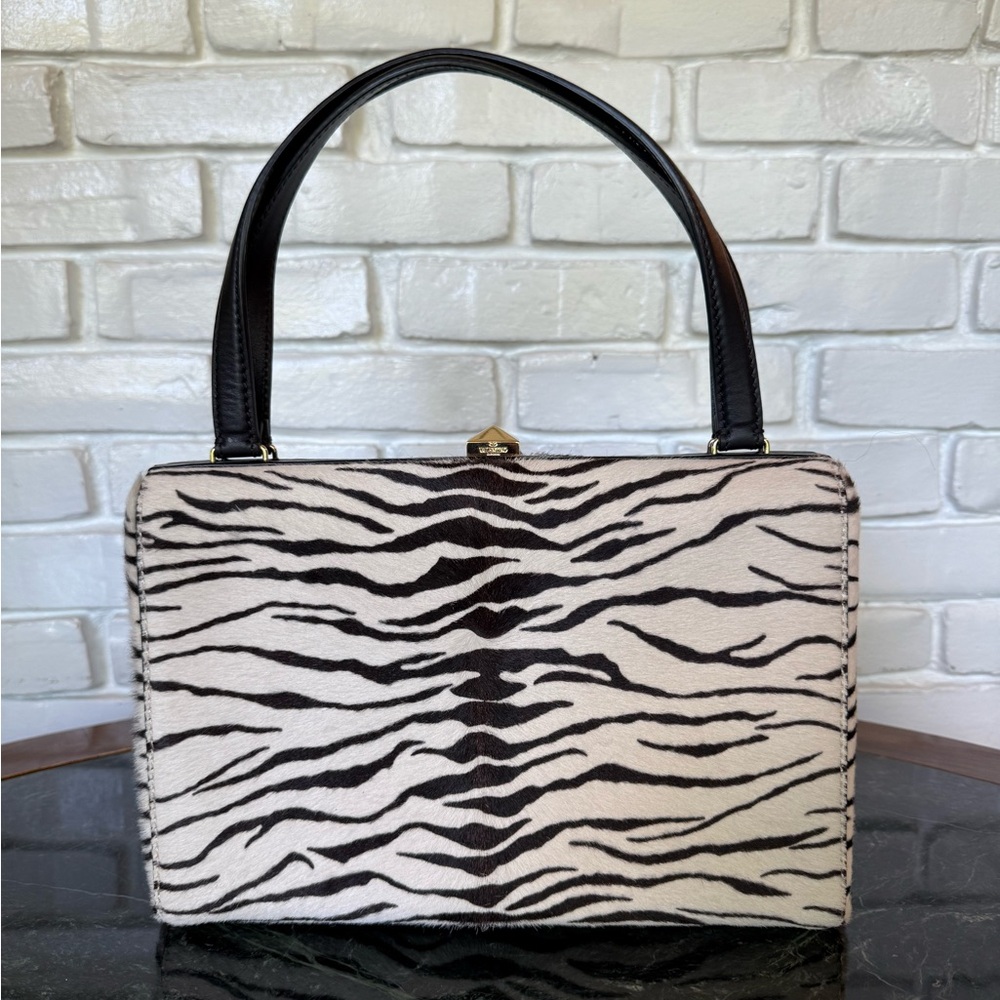 Valentino Garavani Black and White Pony Hair Zebra Print purse